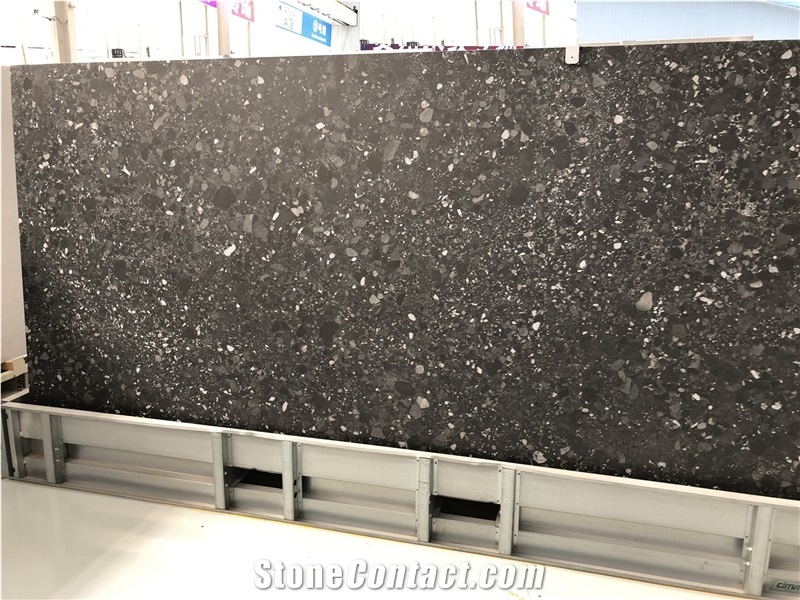Polished Black Crystallized Artificial Stone Slabs