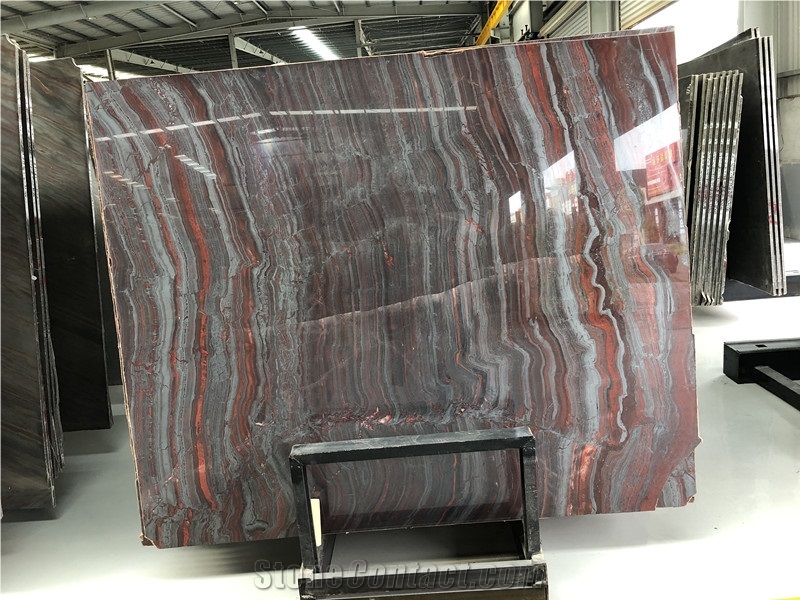 Ruby Marble with Red and Grey Line Vein Slabs