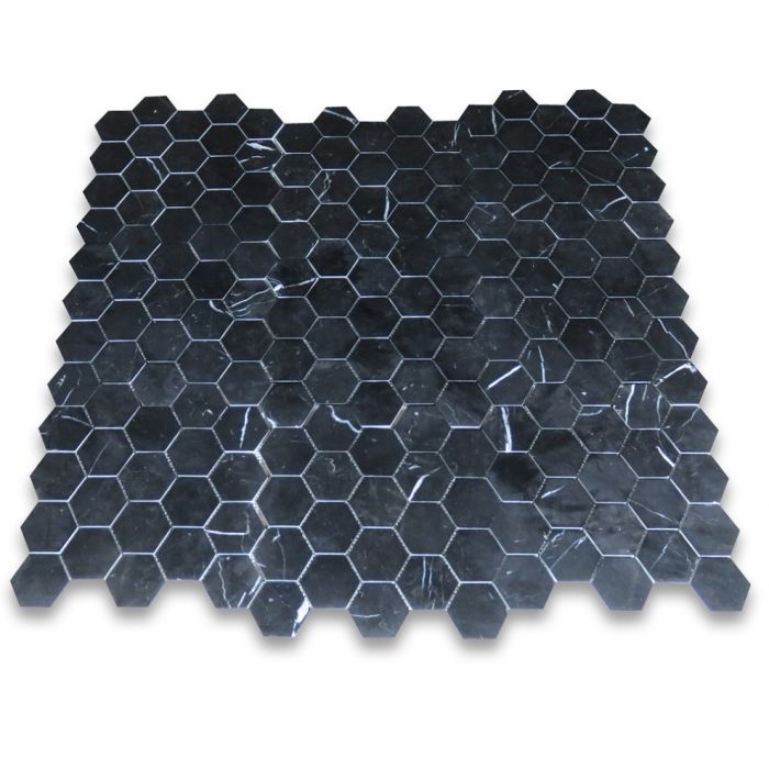 Nero Marquina Black Marble Hexagon Mosaic Tile 3 inch Polished  (2).jpg