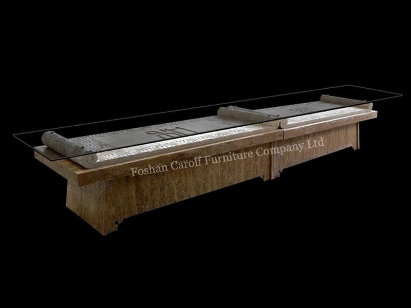 New product antique travertine TV table with tempered glass top