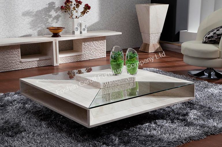 luxury furniture nature travertine marble top square coffee table