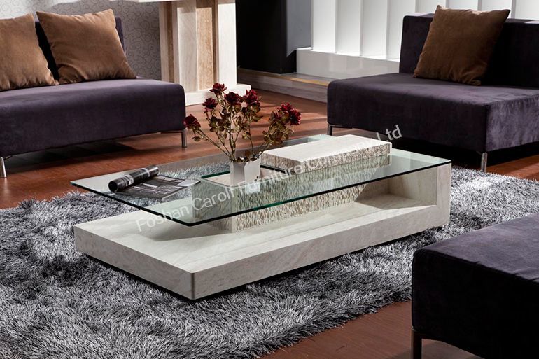 Modern Luxury White Natural Travertine Tea Table For Home Center