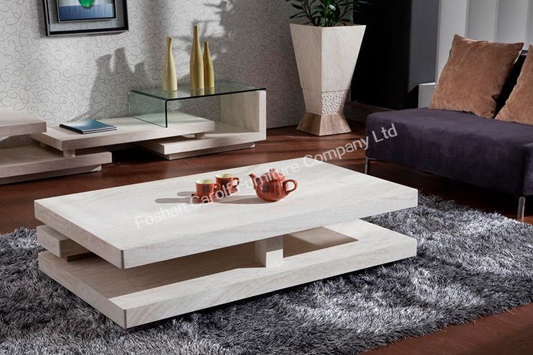 Fancy Special design white marble travertine base tea table