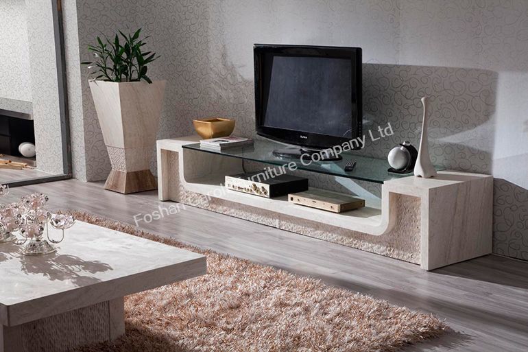 modern cream marble travertine living room TV stand
