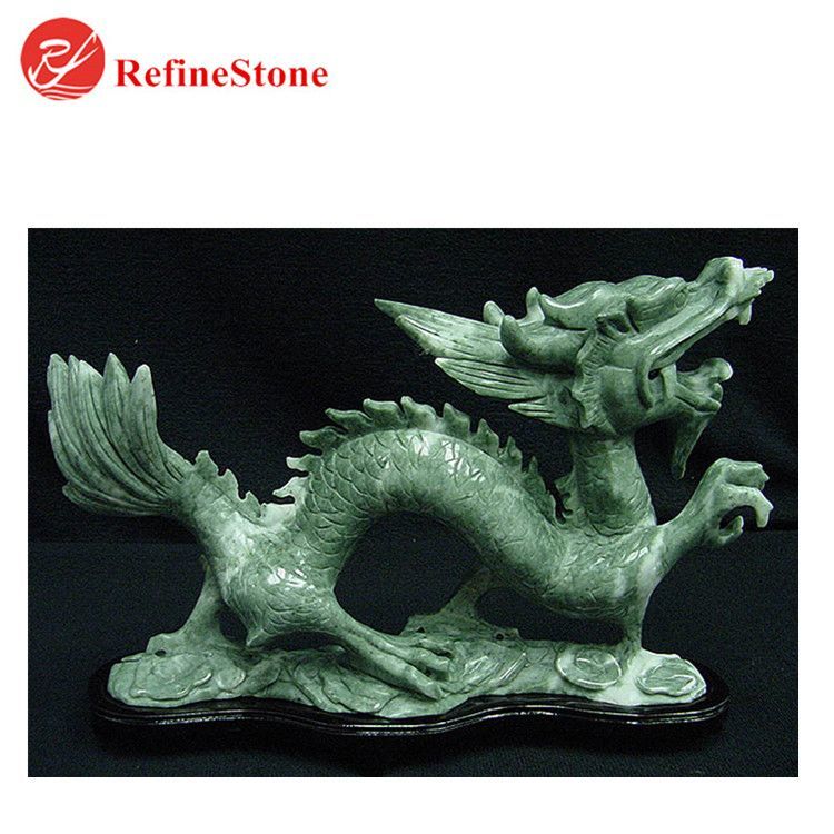 100% Chinese natural jade hand carved statue of dragon & phoenix RR388 