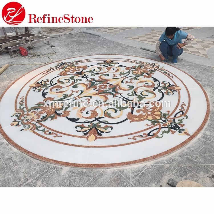 Cheap inlay tile marble medallions waterjet marble tiles , mosaic floor patterns waterjet marble medallion