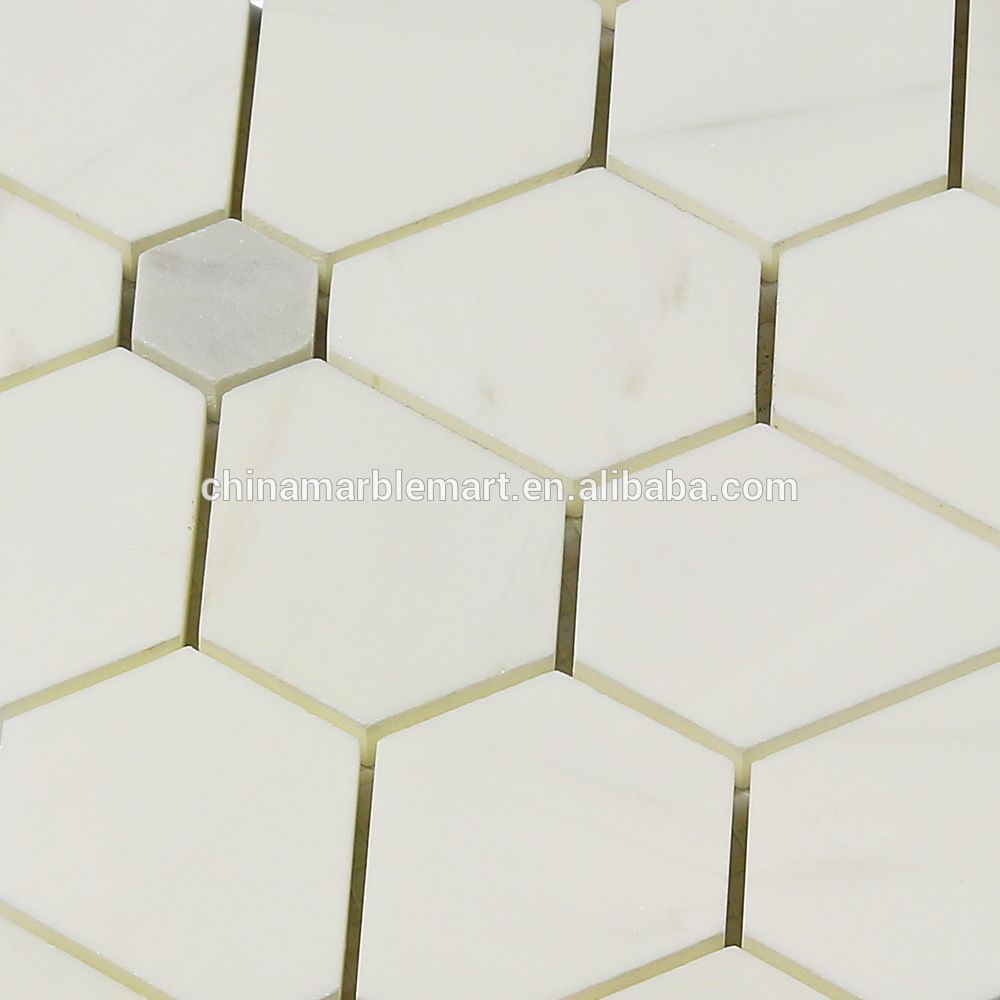 Polished Water Jet White Marble Design Bathroom Floor flower pattern mosaic tile