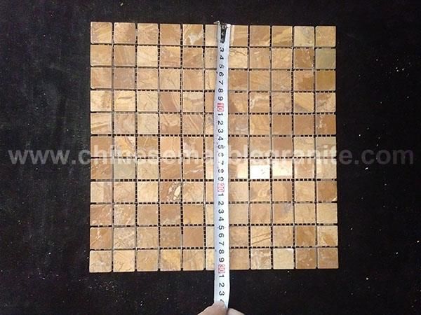 24mmx24mm polished square chips river yellow marble mosaic floor tiles for green floor art