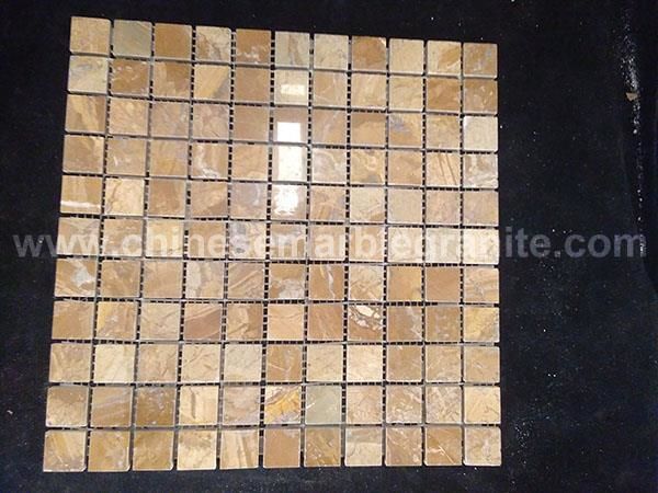 24mmx24mm polished square chips river yellow marble mosaic floor tiles for concrete floor tiles