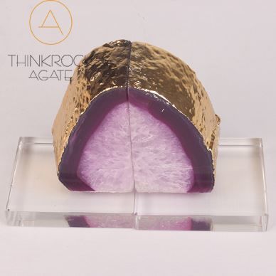 Striking Depth Brown Edge Pink Center White Agate Geode Bookends