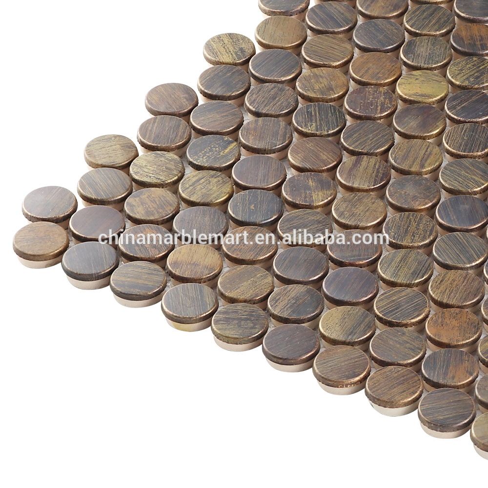 Factory Directly Sale Price bronze yellow copper color metal mosaic kitchen backsplash tile 