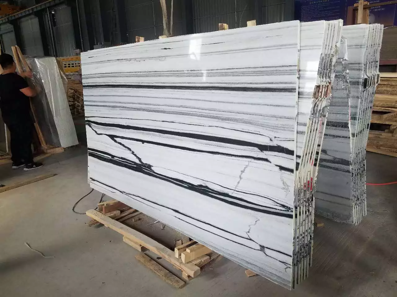 Imported Indian New White Panda Marble With Black Veins