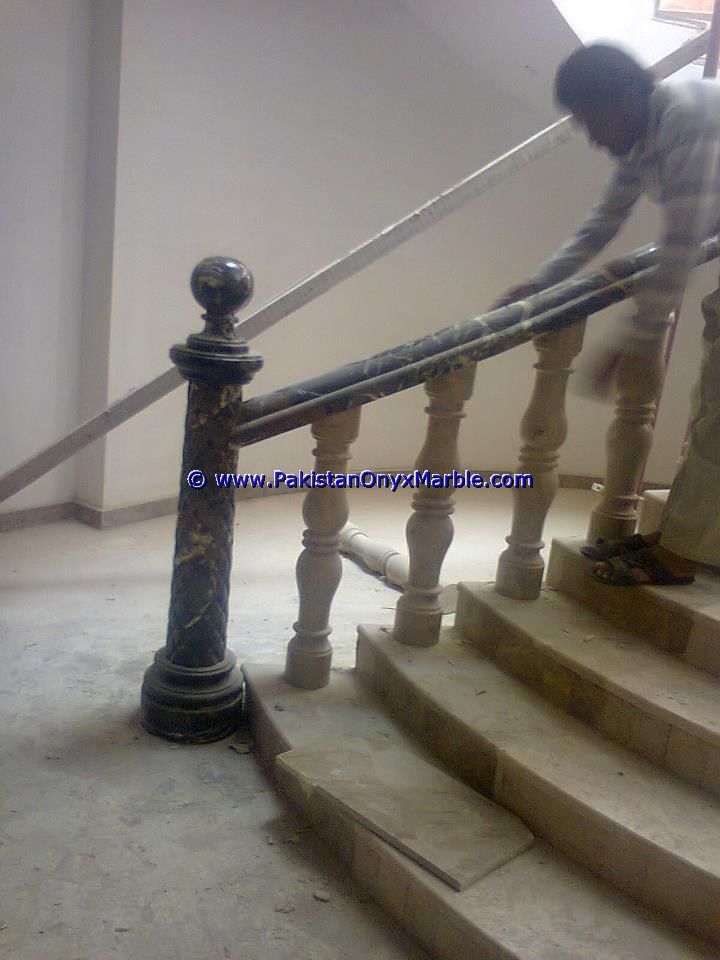 Marble Balustrade Black and gold marble stair and balcony Railing-04