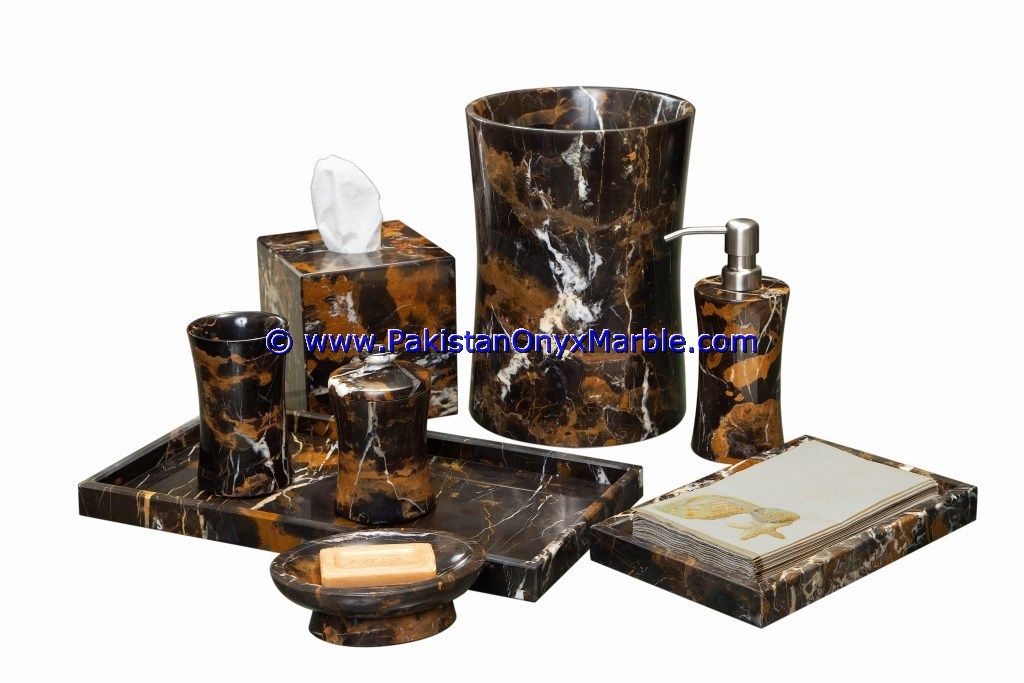 marble bathroom accessories set Black and Gold tumbler, tooth brush, tissue box, holder, soap pump, dish, dustbin, tray-02