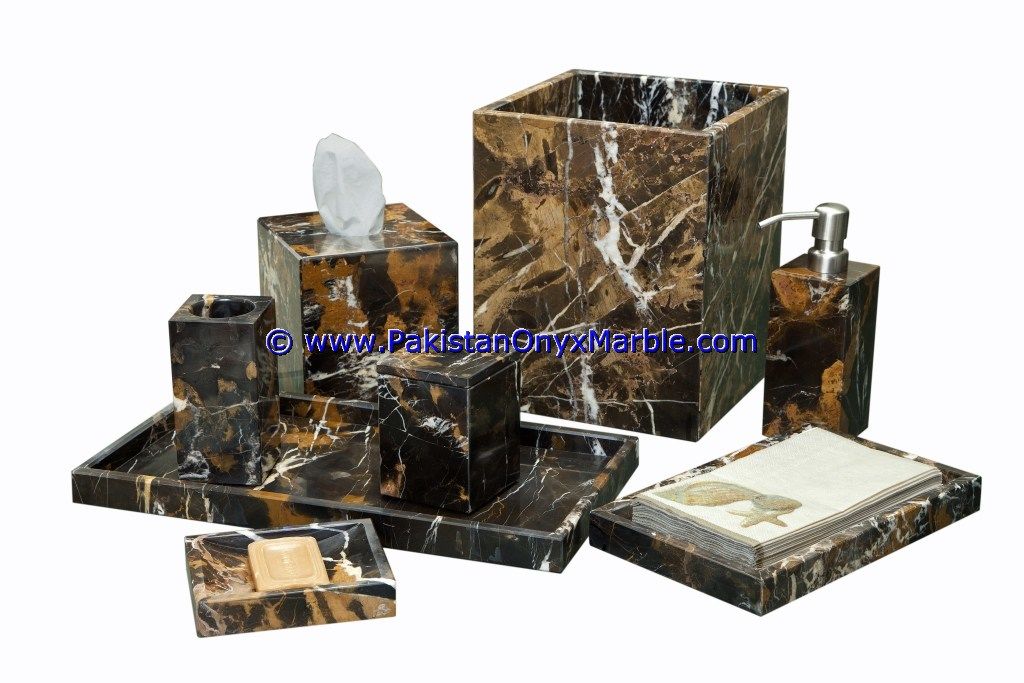 marble bathroom accessories set Black and Gold tumbler, tooth brush, tissue box, holder, soap pump, dish, dustbin, tray-04