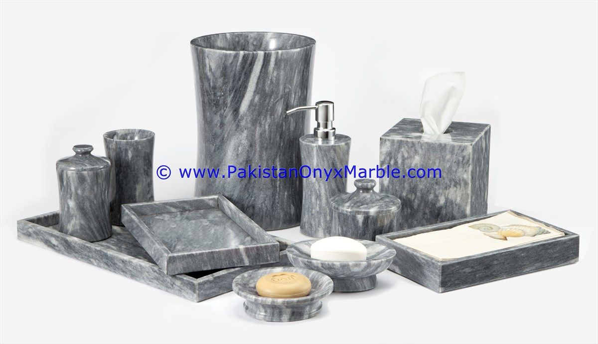 marble bathroom accessories set gray tumbler, tooth brush, tissue box, holder, soap pump, dish, dustbin, tray-01