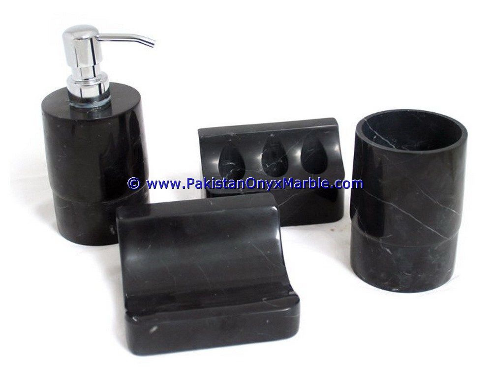 marble bathroom accessories set Jet black tumbler, tooth brush, tissue box, holder, soap pump, dish, dustbin, tray-01