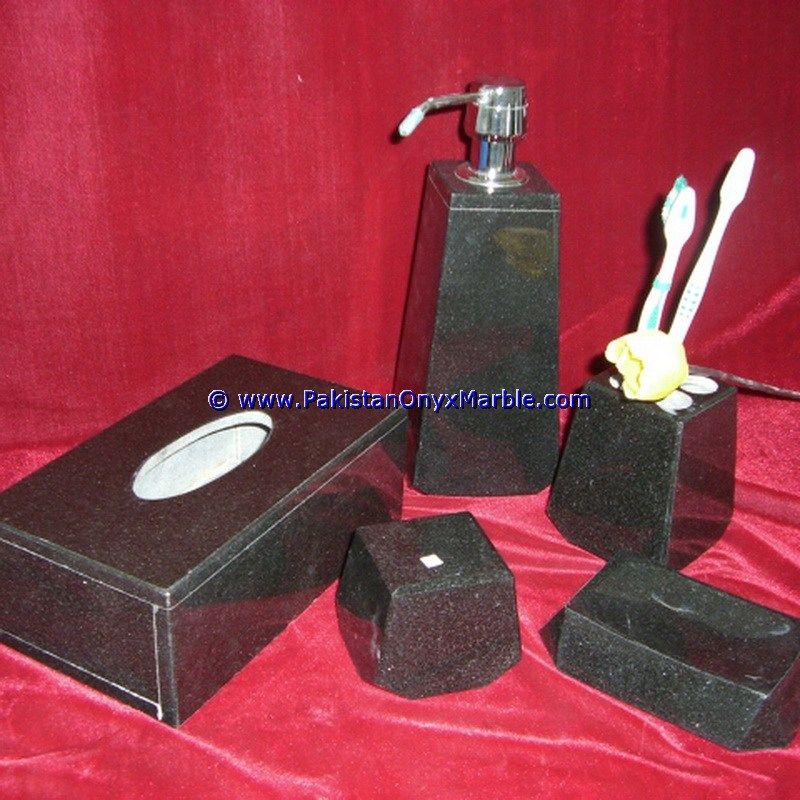 marble bathroom accessories set Jet black tumbler, tooth brush, tissue box, holder, soap pump, dish, dustbin, tray-02