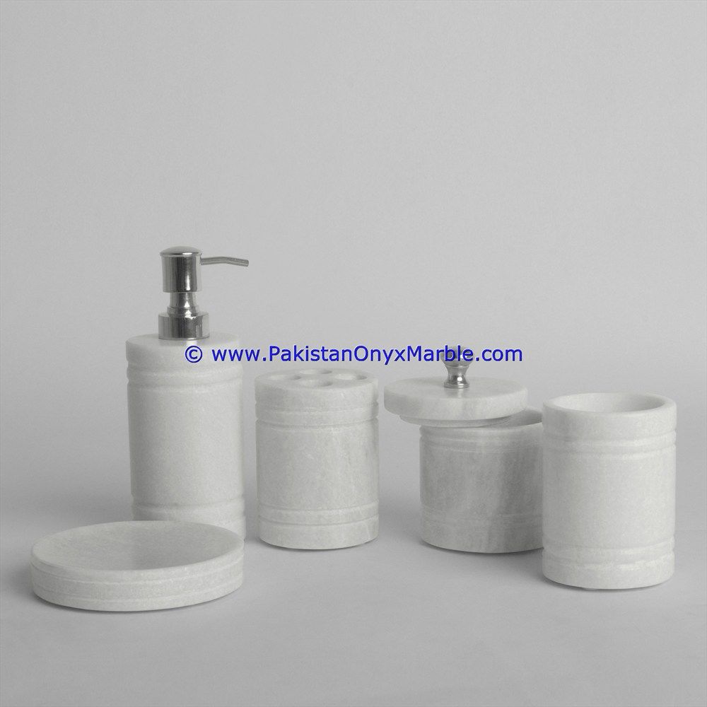 marble bathroom accessories set ziarat white Carrara White tumbler, tooth brush, tissue box, holder, soap pump, dish, dustbin, tray-02
