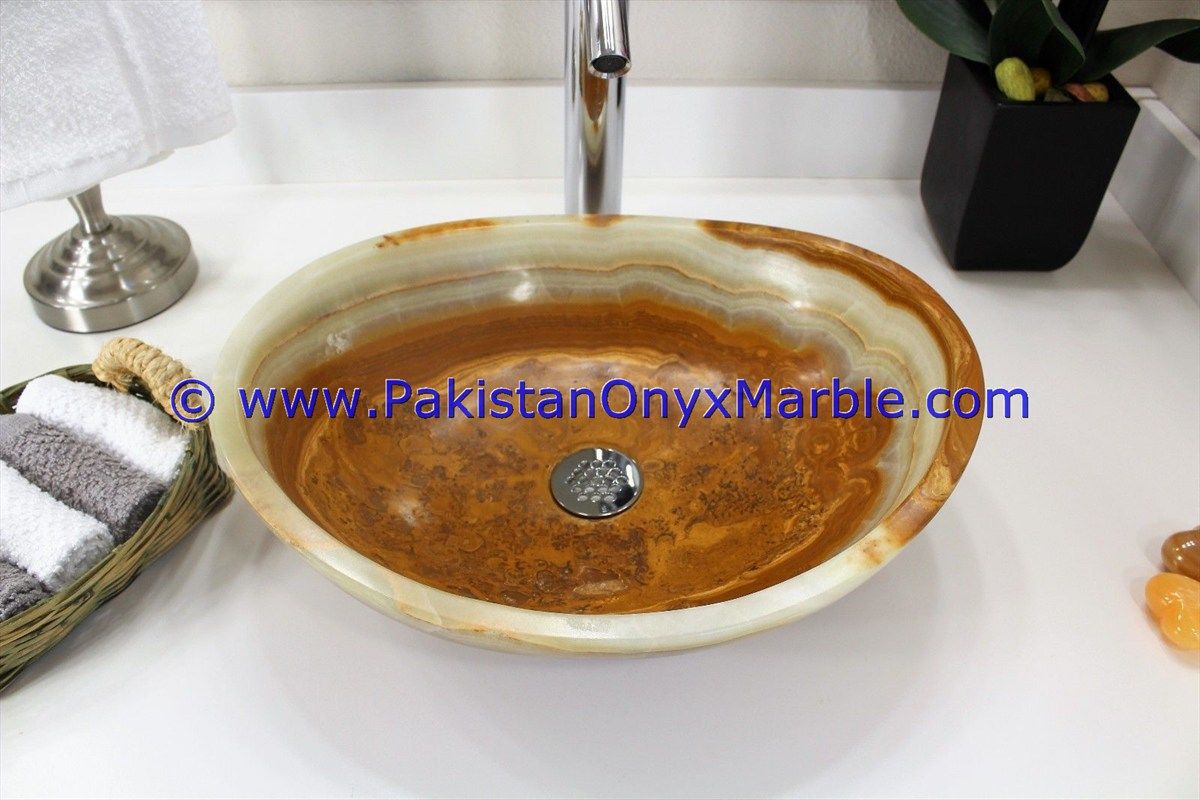 multi brown Onyx Oval Shaped Sinks Basins-14