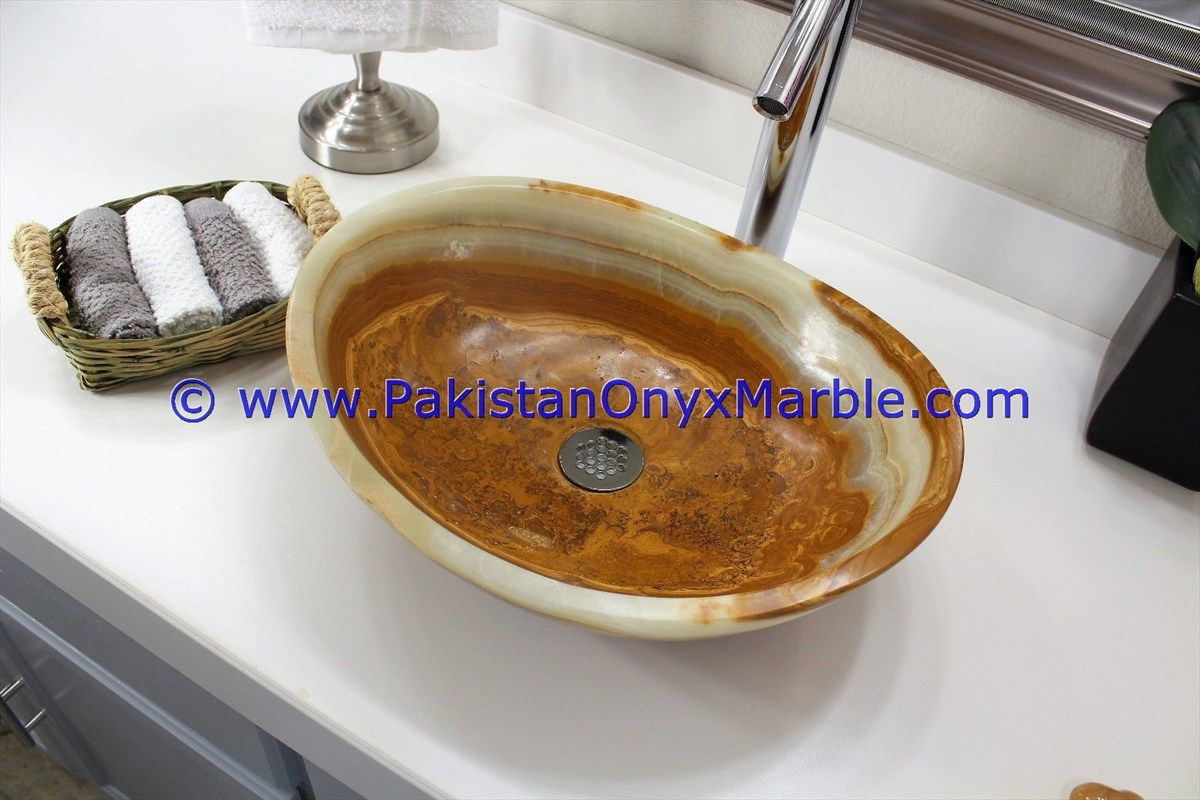 multi brown Onyx Oval Shaped Sinks Basins-15