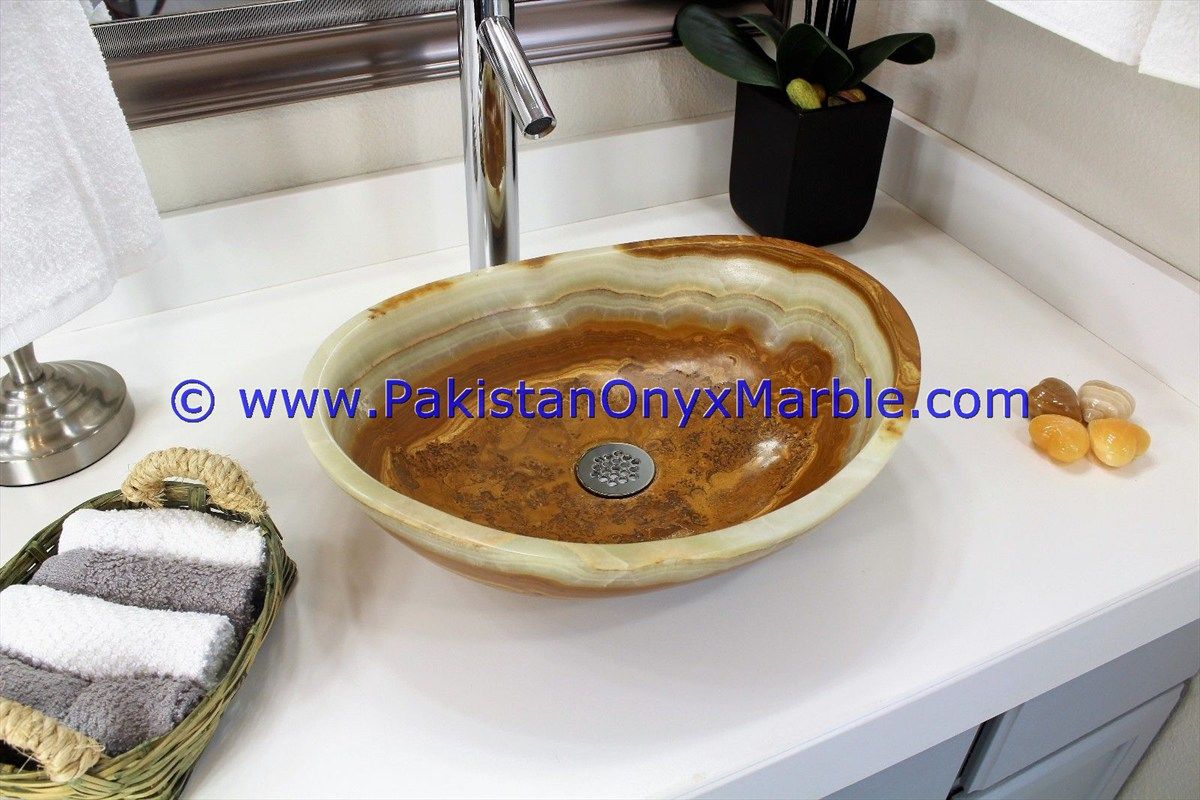 multi brown Onyx Oval Shaped Sinks Basins-16