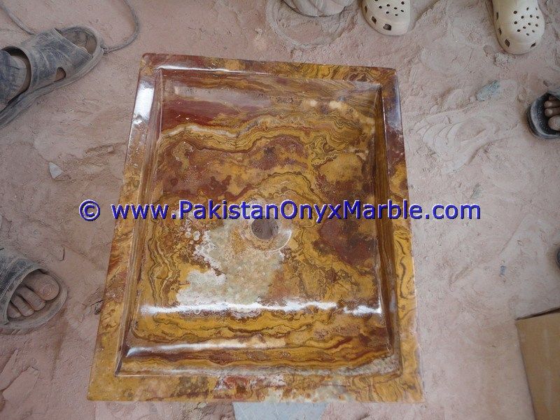 Brown Golden Onyx Rectangle Shaped Sinks Basins-16