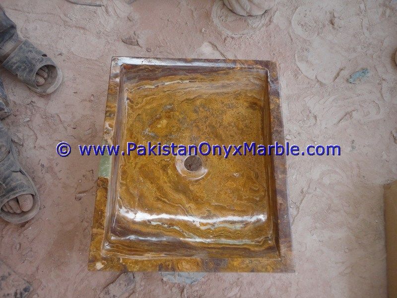 Brown Golden Onyx Rectangle Shaped Sinks Basins-18
