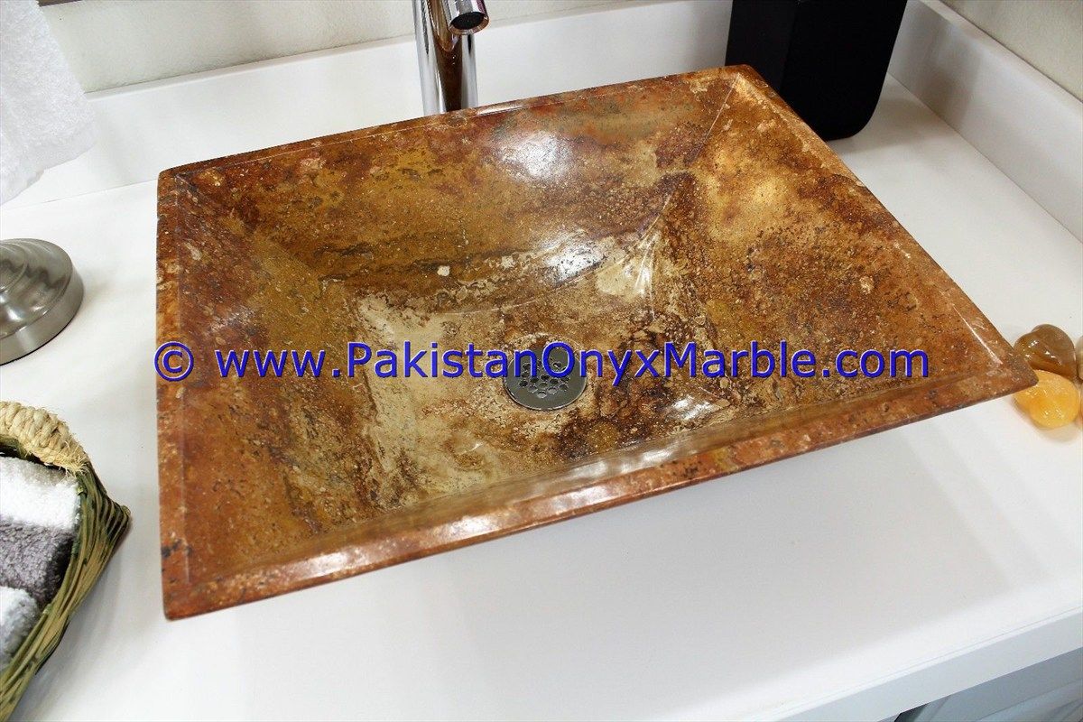 Brown Golden Onyx Rectangle Shaped Sinks Basins-19