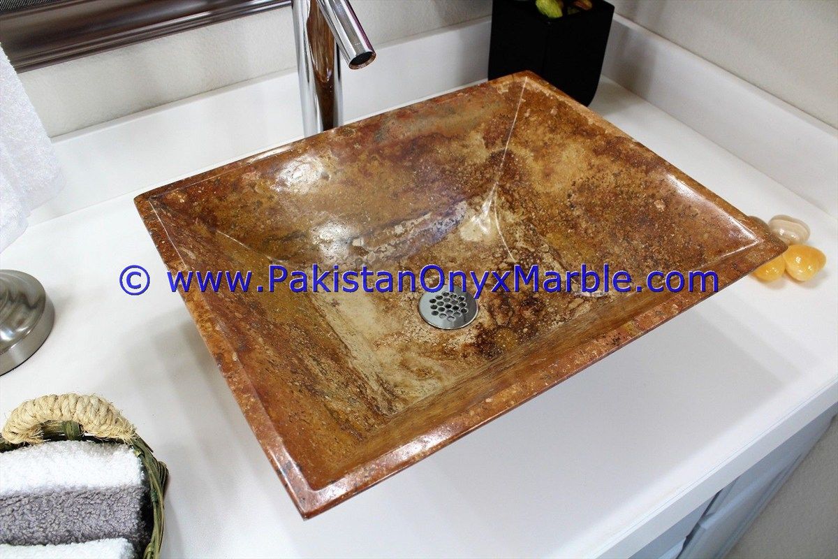 Brown Golden Onyx Rectangle Shaped Sinks Basins-22