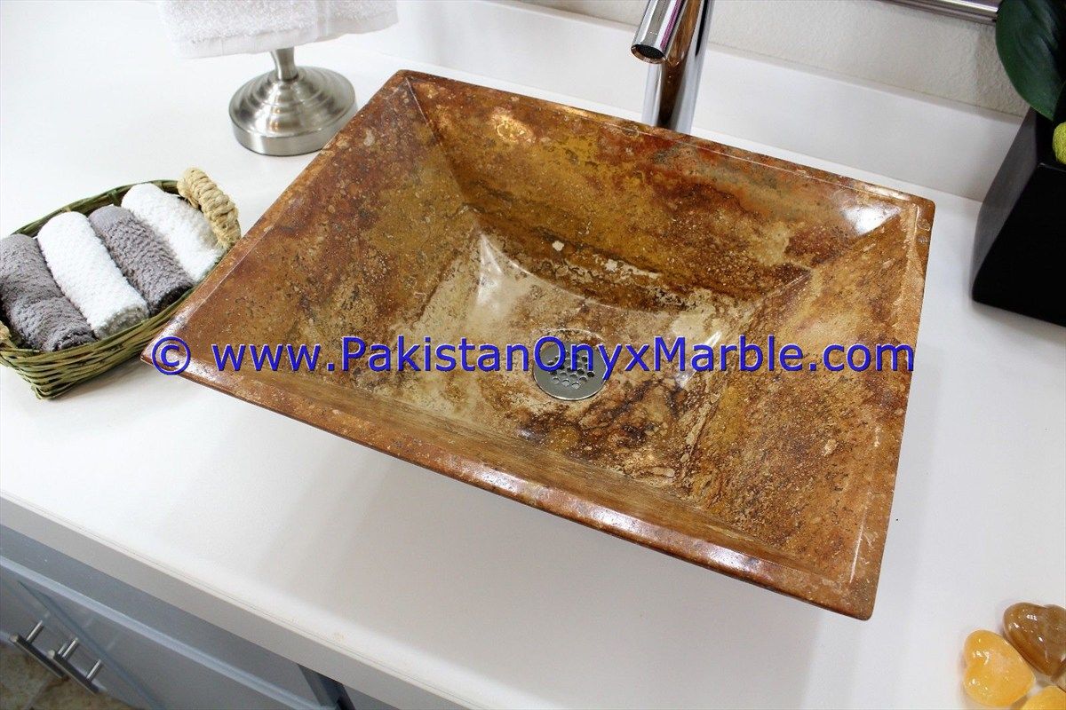 Brown Golden Onyx Rectangle Shaped Sinks Basins-23