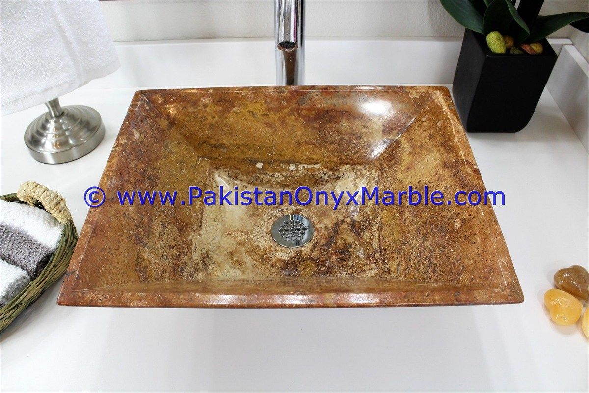 Brown Golden Onyx Rectangle Shaped Sinks Basins-24