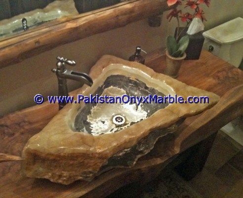 Brown Golden Onyx Rough Face Rectangle Shaped Sinks Basins-10