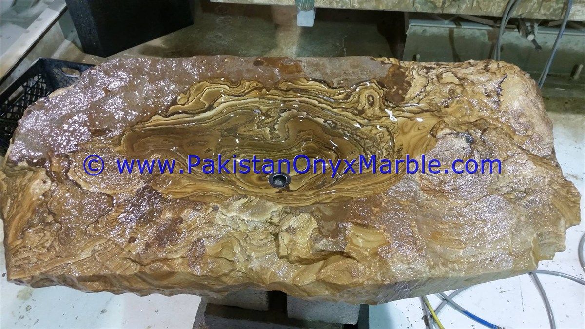 Brown Golden Onyx Rough Face Rectangle Shaped Sinks Basins-11
