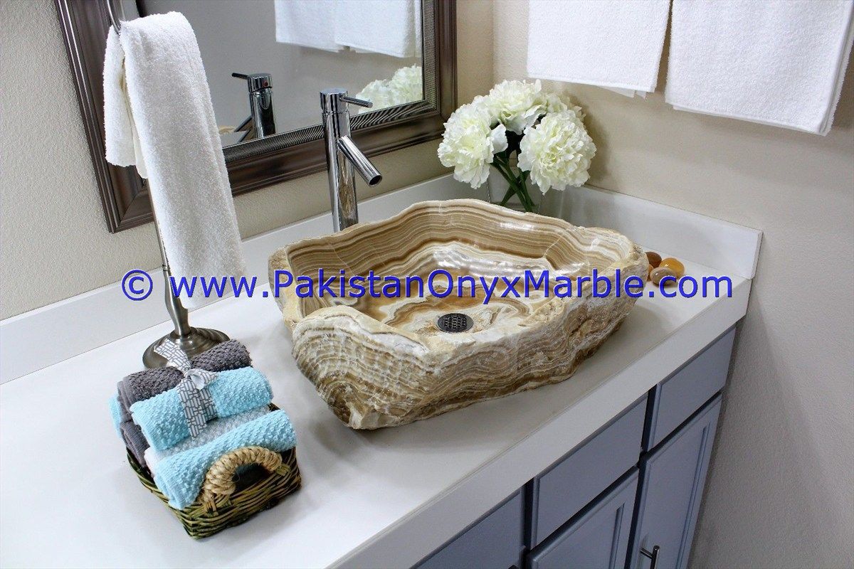 Brown Golden Onyx Rough Face Rectangle Shaped Sinks Basins-13
