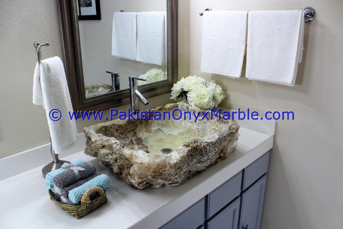 Brown Golden Onyx Rough Face Rectangle Shaped Sinks Basins-15