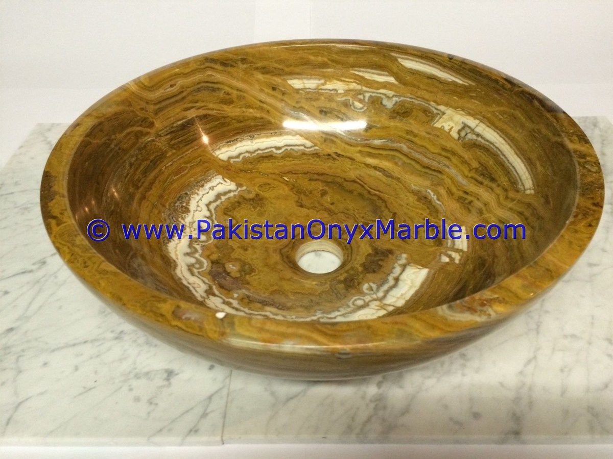 Brown Golden Onyx Round Bowl Sinks Basins-12