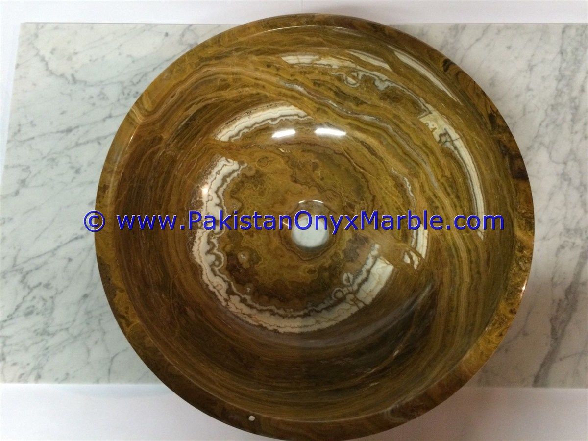 Brown Golden Onyx Round Bowl Sinks Basins-16