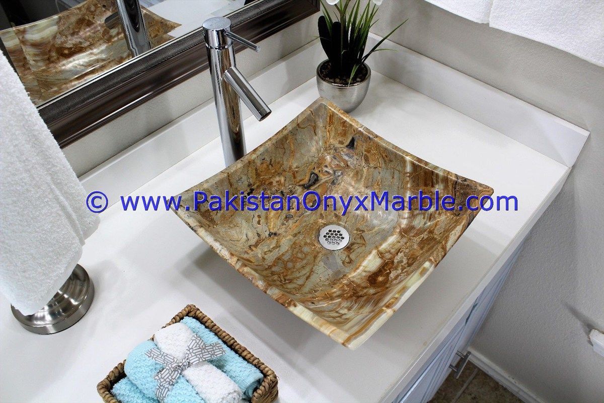 brown golden Onyx Square Sinks Basins-24