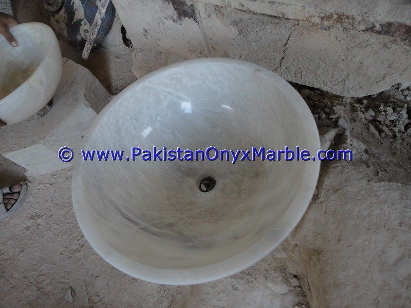 Pure White Onyx Round Bowl Sinks Basins-12
