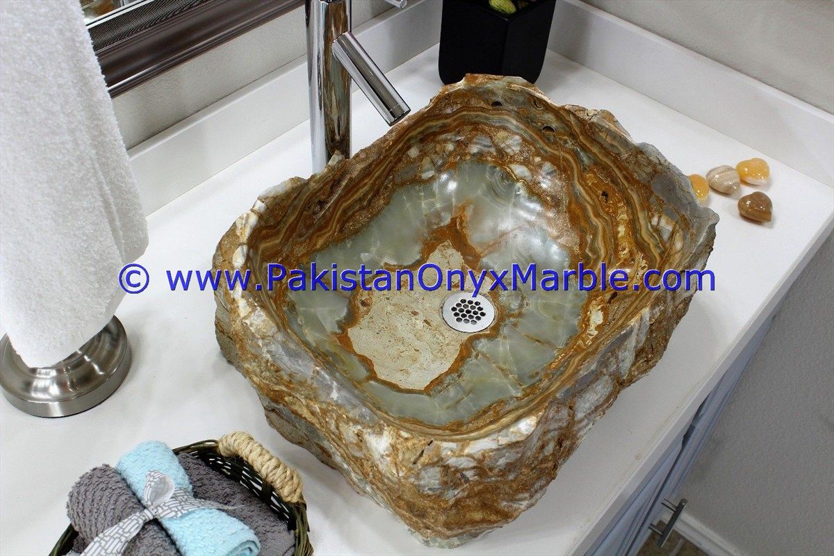 Multi Green Onyx Rough Face Rectangle Shaped Sinks Basins-01