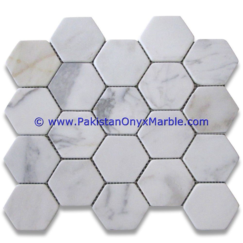 marble mosaic tiles ziarat carrara white Hexagon-03