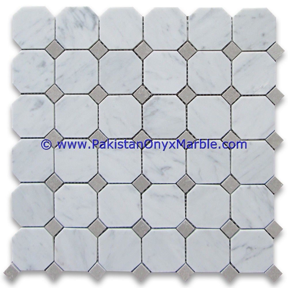 marble mosaic tiles ziarat carrara white Octagon-02