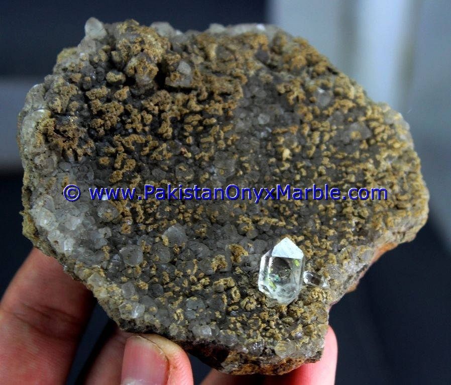herkimer diamond double terminated crystal quartz calcite matrix specimen rare hydro undamaged fluorescent petroleum mine pakistan-01