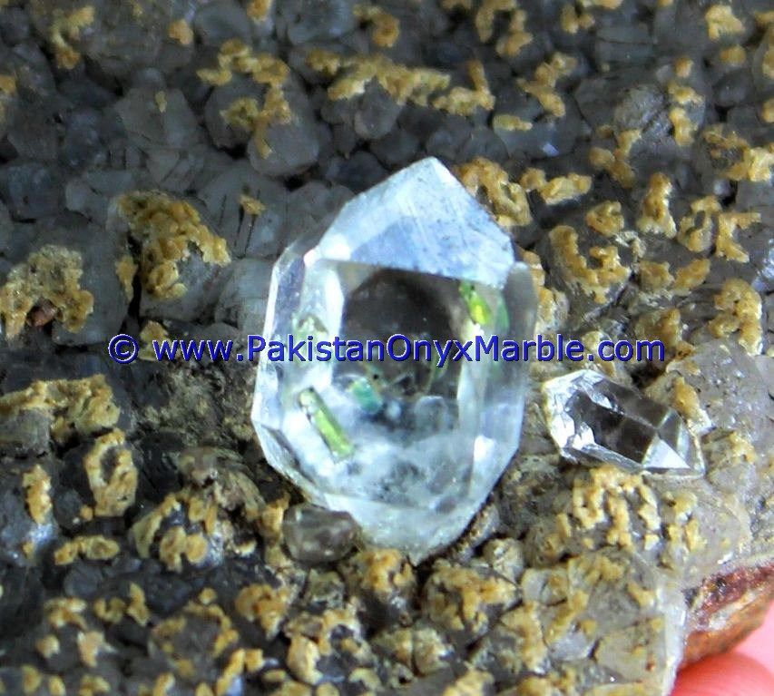herkimer diamond double terminated crystal quartz calcite matrix specimen rare hydro undamaged fluorescent petroleum mine pakistan-04