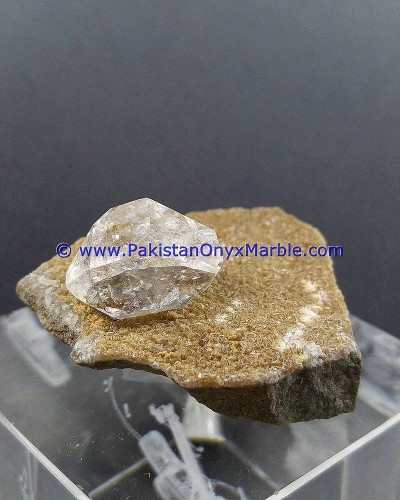 herkimer diamond double terminated crystal quartz calcite matrix specimen rare hydro undamaged fluorescent petroleum mine pakistan-14