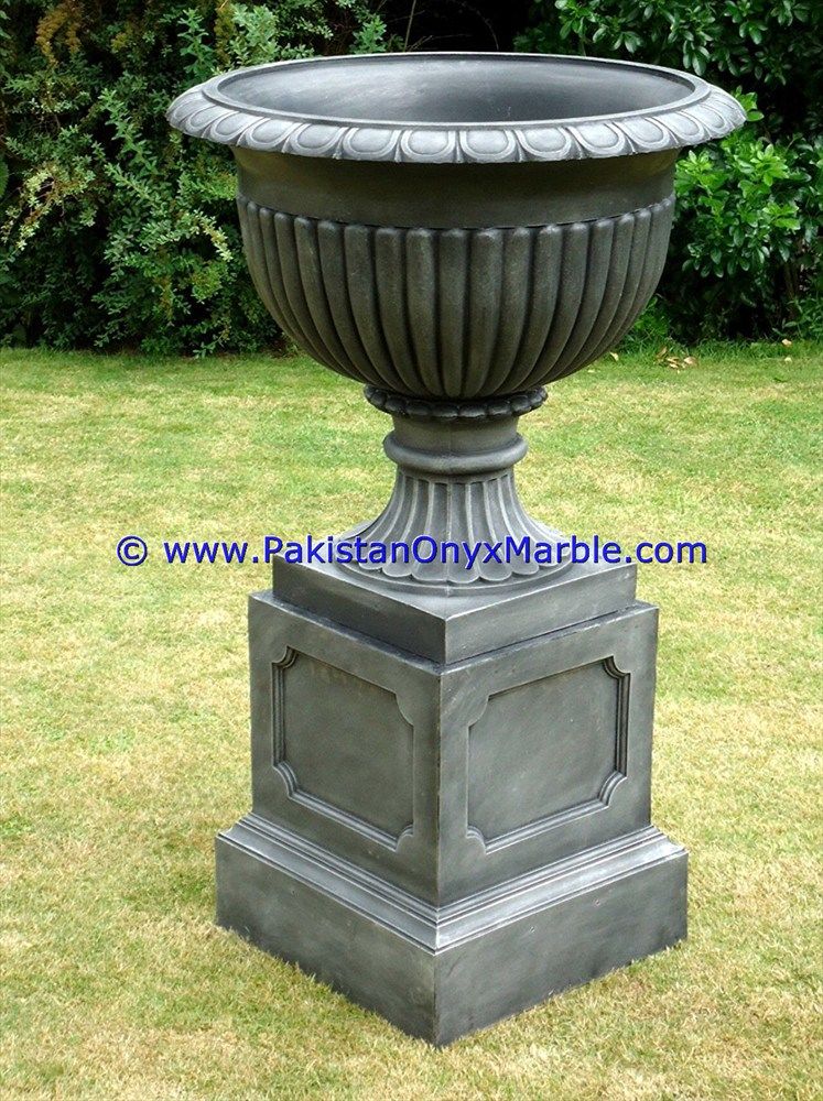 Marble planters handcarved decorated flower vase pots indoor outdoor garden Jet Black marble-04