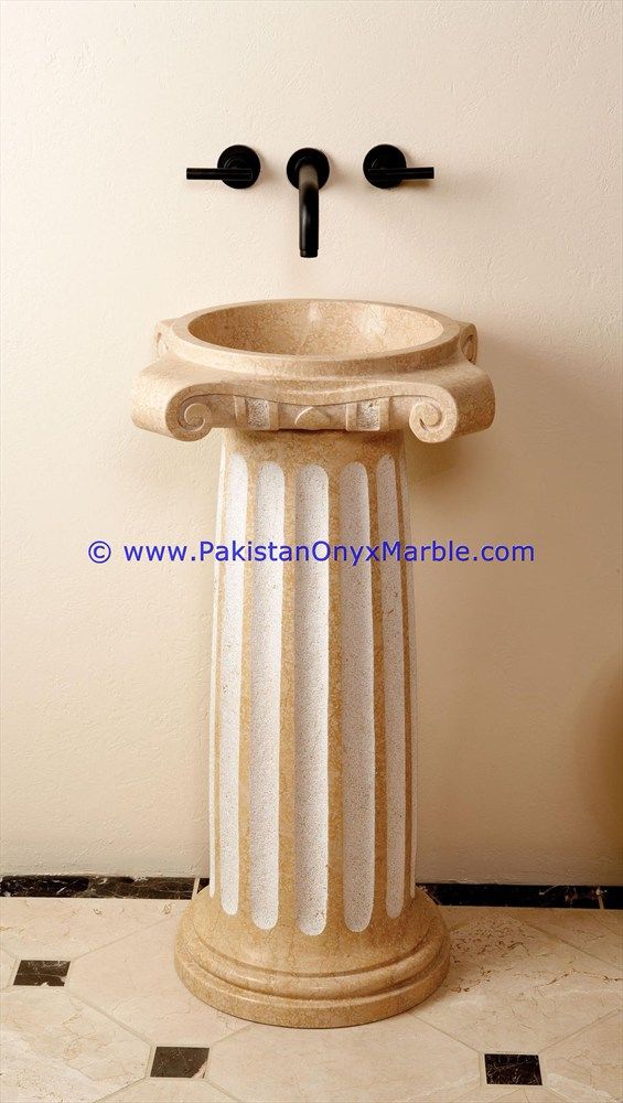 marble pedestals sinks basins handcarved wash basins free standing Beige marble-01