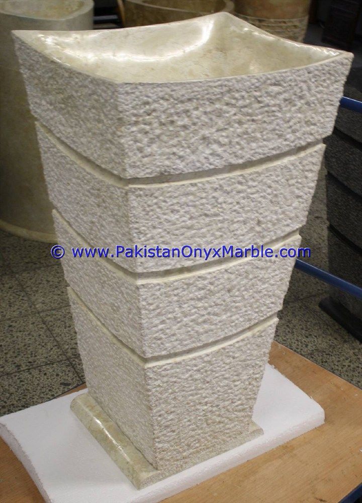 marble pedestals sinks basins handcarved wash basins free standing Beige marble-03
