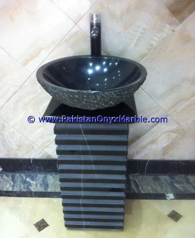 marble pedestals sinks basins handcarved wash basins free standing Jet Black marble-02